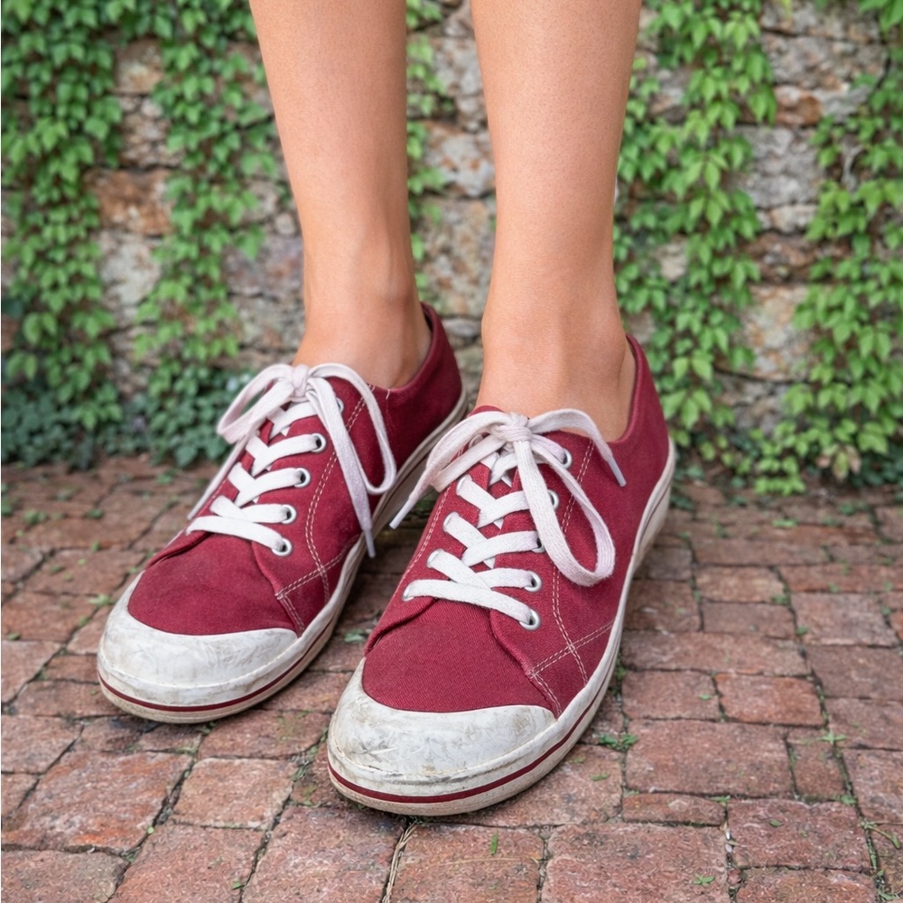 DANSKO Red Vegan Lace-Up Canvas Walking Sneakers, 40